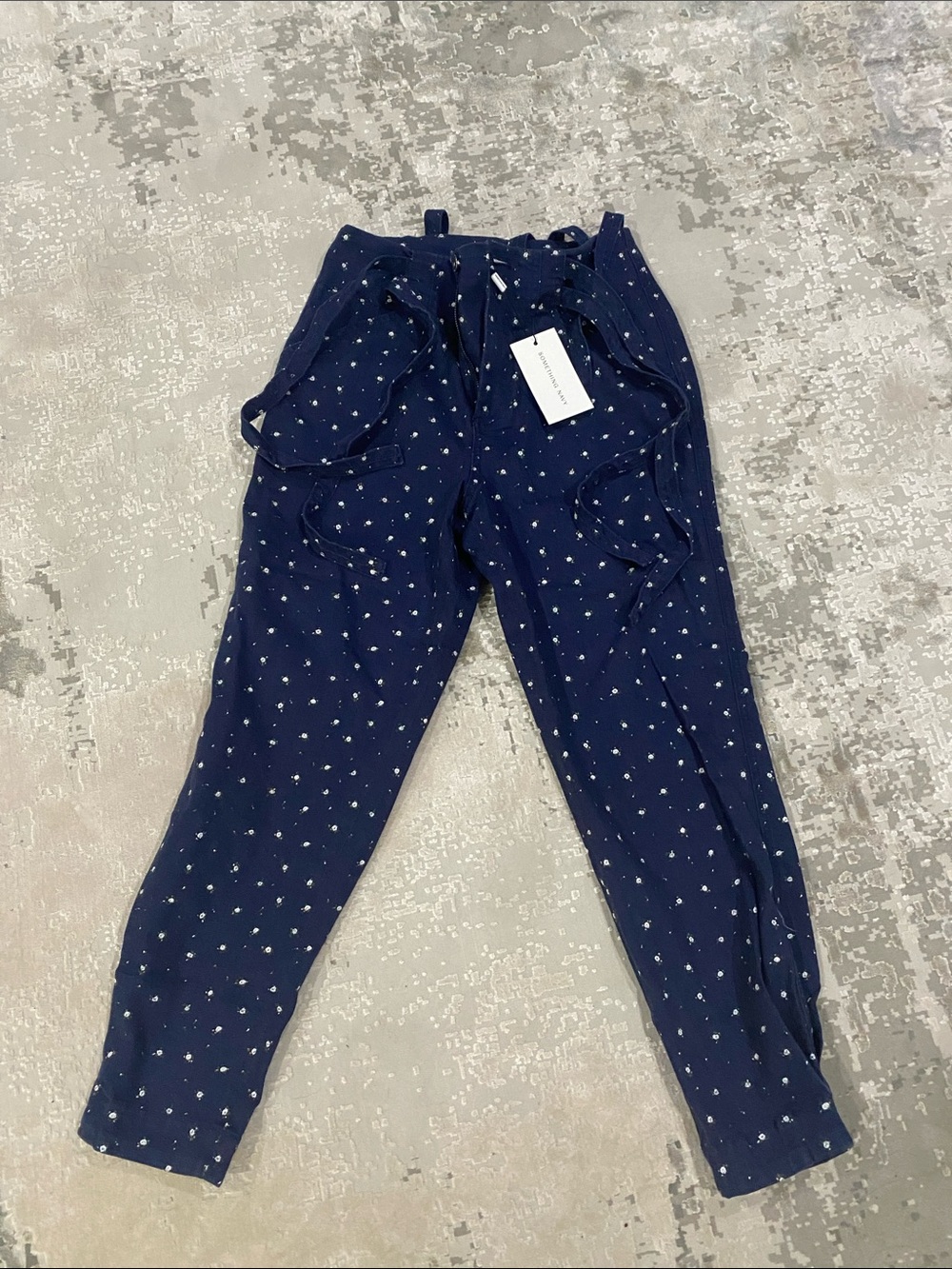 Something Navy Women’s Navy Blue flower Print jeans with cute ties on sides